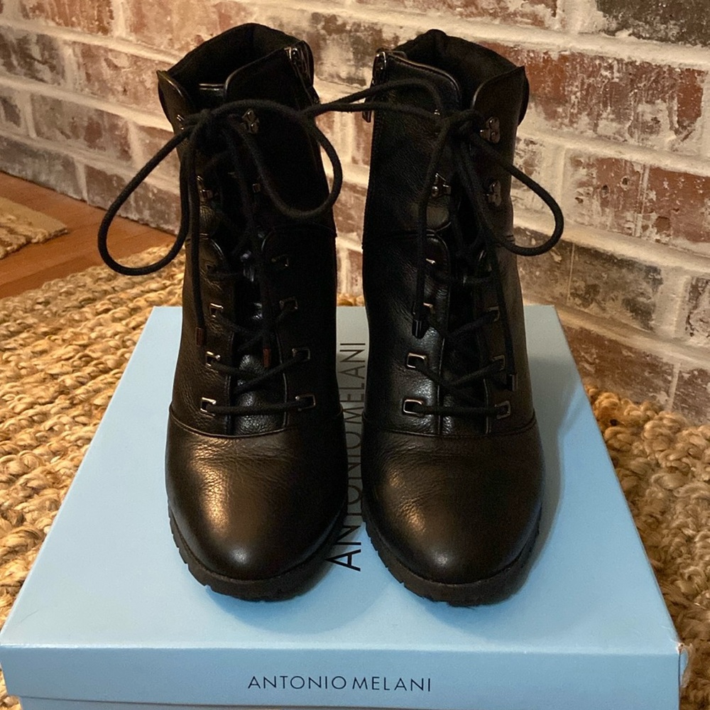 ANTONIO MELANI Black Lace-Up Combat Ankle Boots
